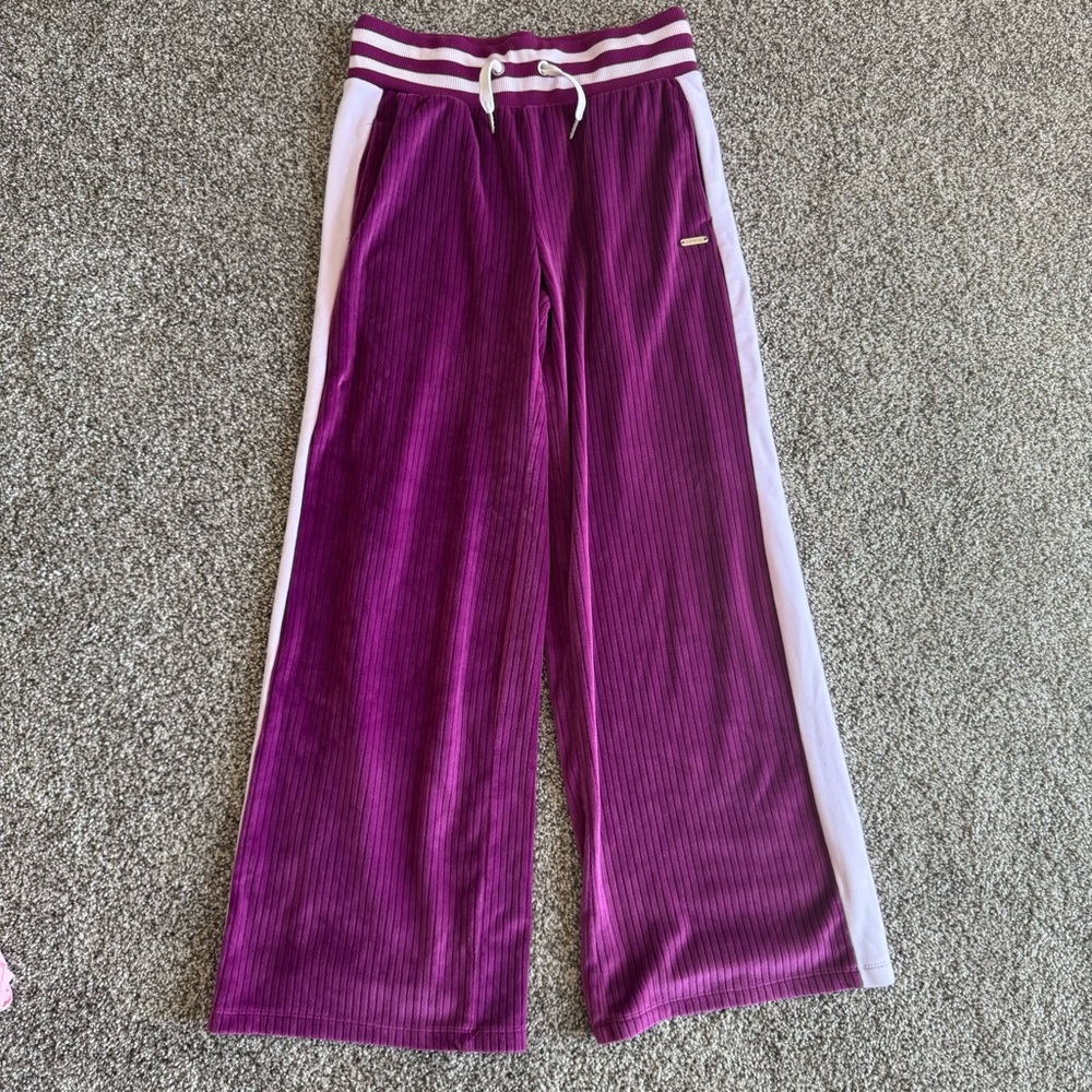 Girls Limited Too Magenta Ribbed Joggers with White Stripe Waistband